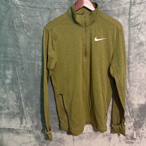 Nike Dri-fit Sweater Mens Medium Running 1/4 Zip Green Pull Over Performance
